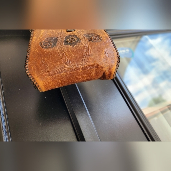 Antique Tooled Leather Purse Floral Design Art Nouveau Turnlock Bag - Picture 5 of 12